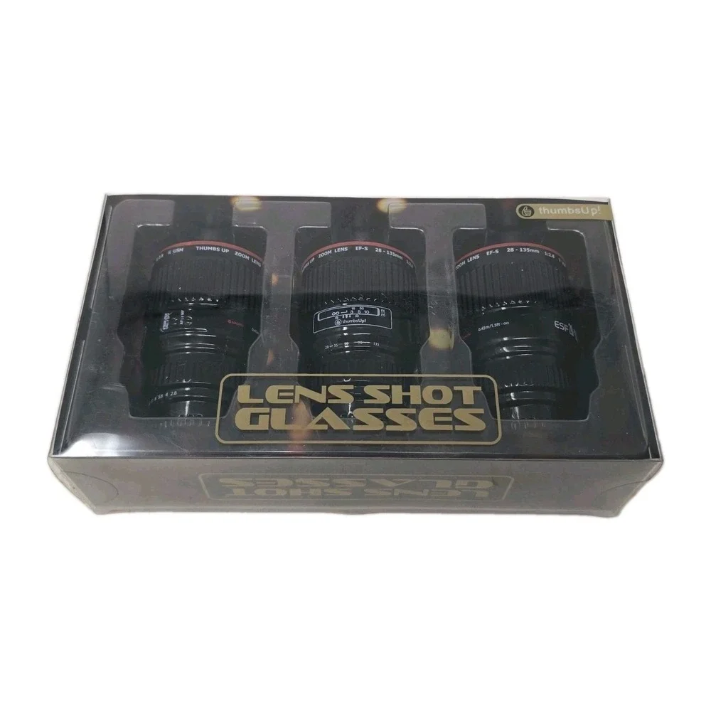 Thumbs Up! Camera Lens Shot Glasses Set Of 3 New Sealed U114